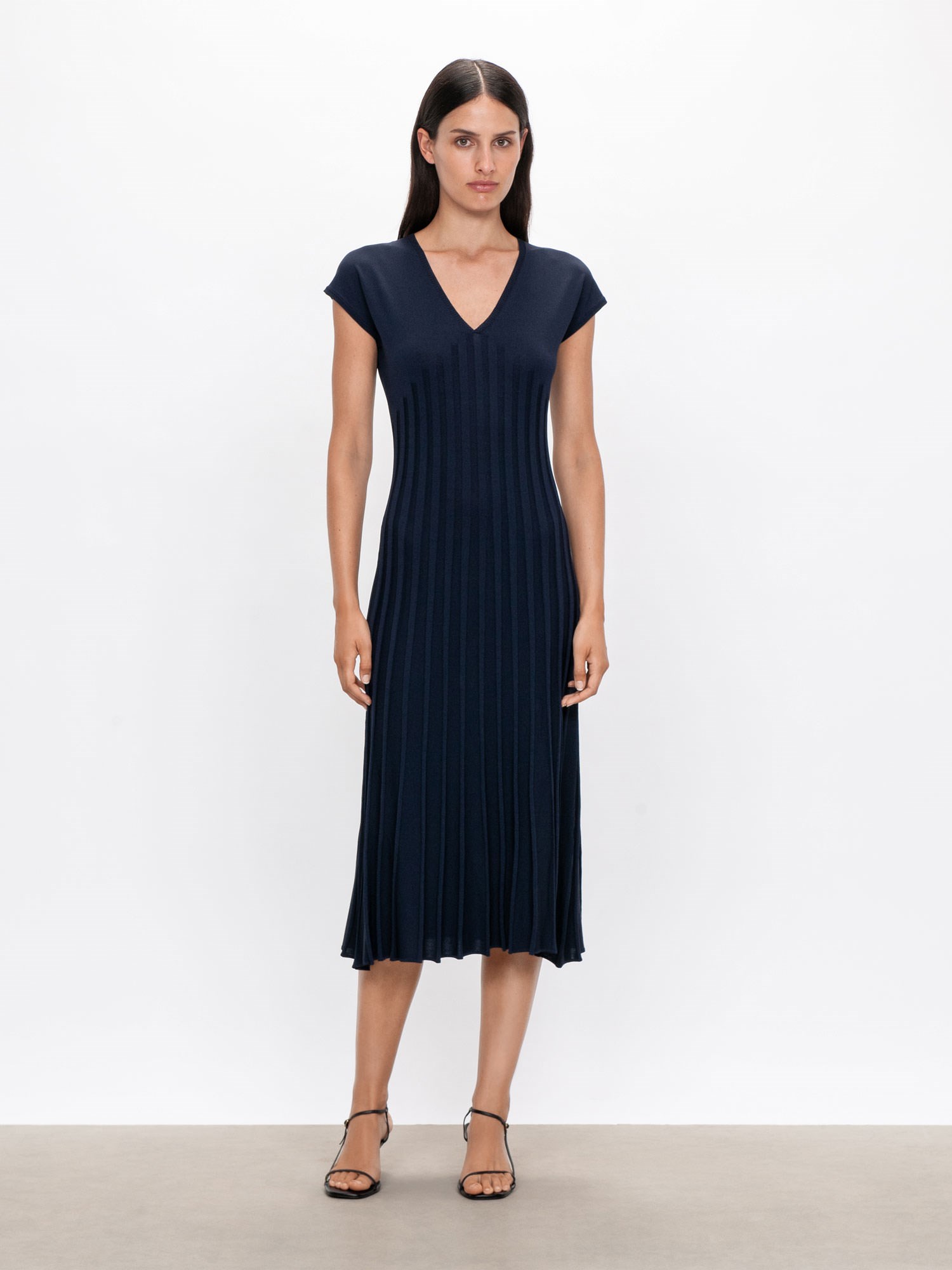 V Neck Pleated Knit Dress | Buy Knitwear Online - Veronika Maine