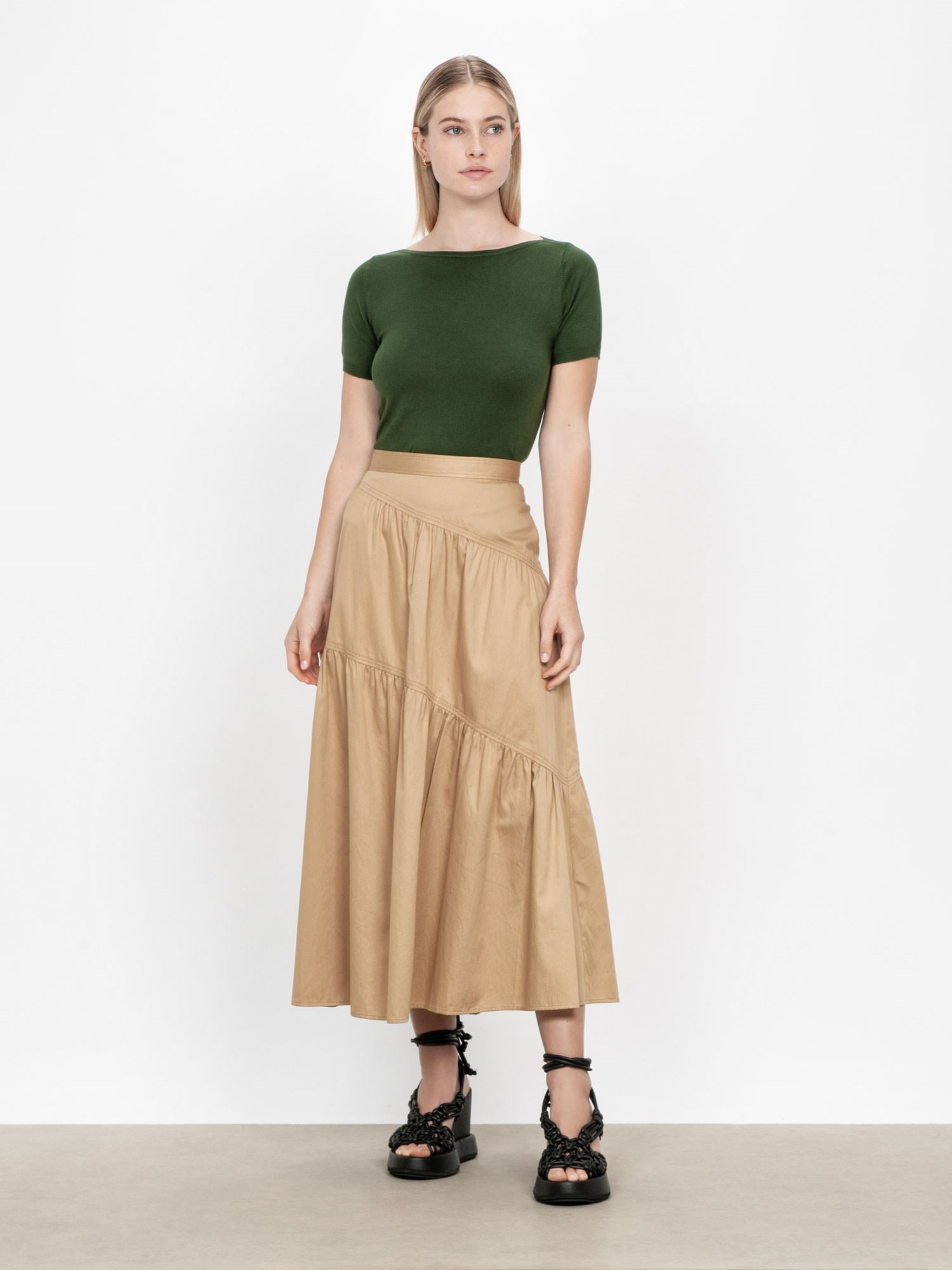 Polished Cotton Tiered Maxi Skirt | Buy Skirts Online - Veronika Maine