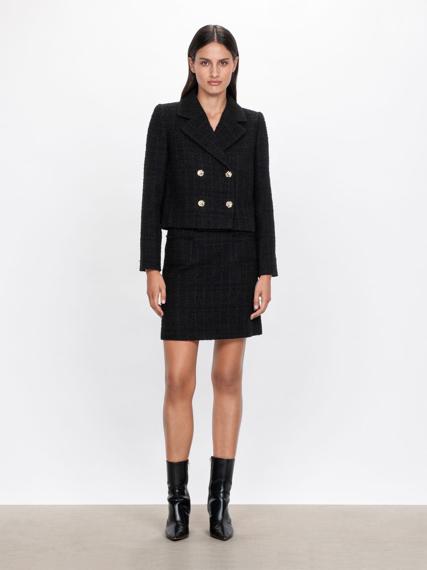 Noir Tweed Double Breast Jacket | Buy Jackets and Coats Online ...