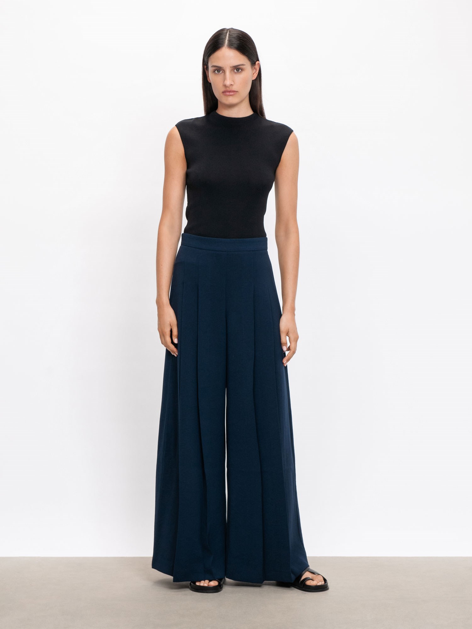 Double Crepe Pleated Wide Pant | Buy Pants Online - Veronika Maine