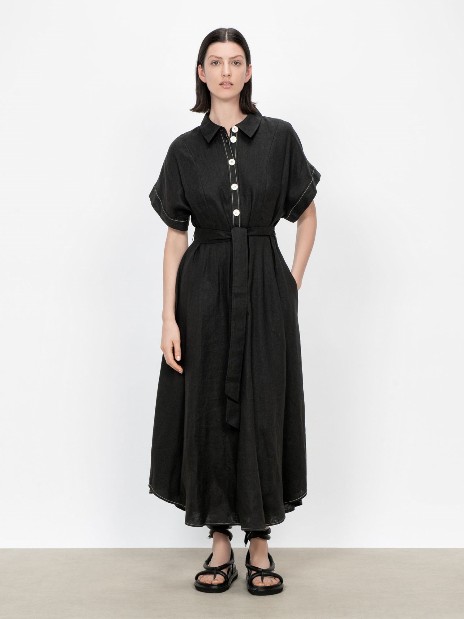 Minimalist Linen Maxi Shirt Dress | Buy Dresses Online - Veronika Maine