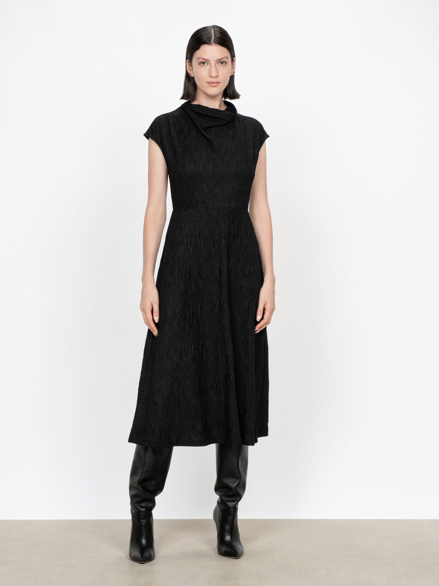 Ripple Jacquard Funnel Neck Dress | Buy Dresses Online - Veronika Maine