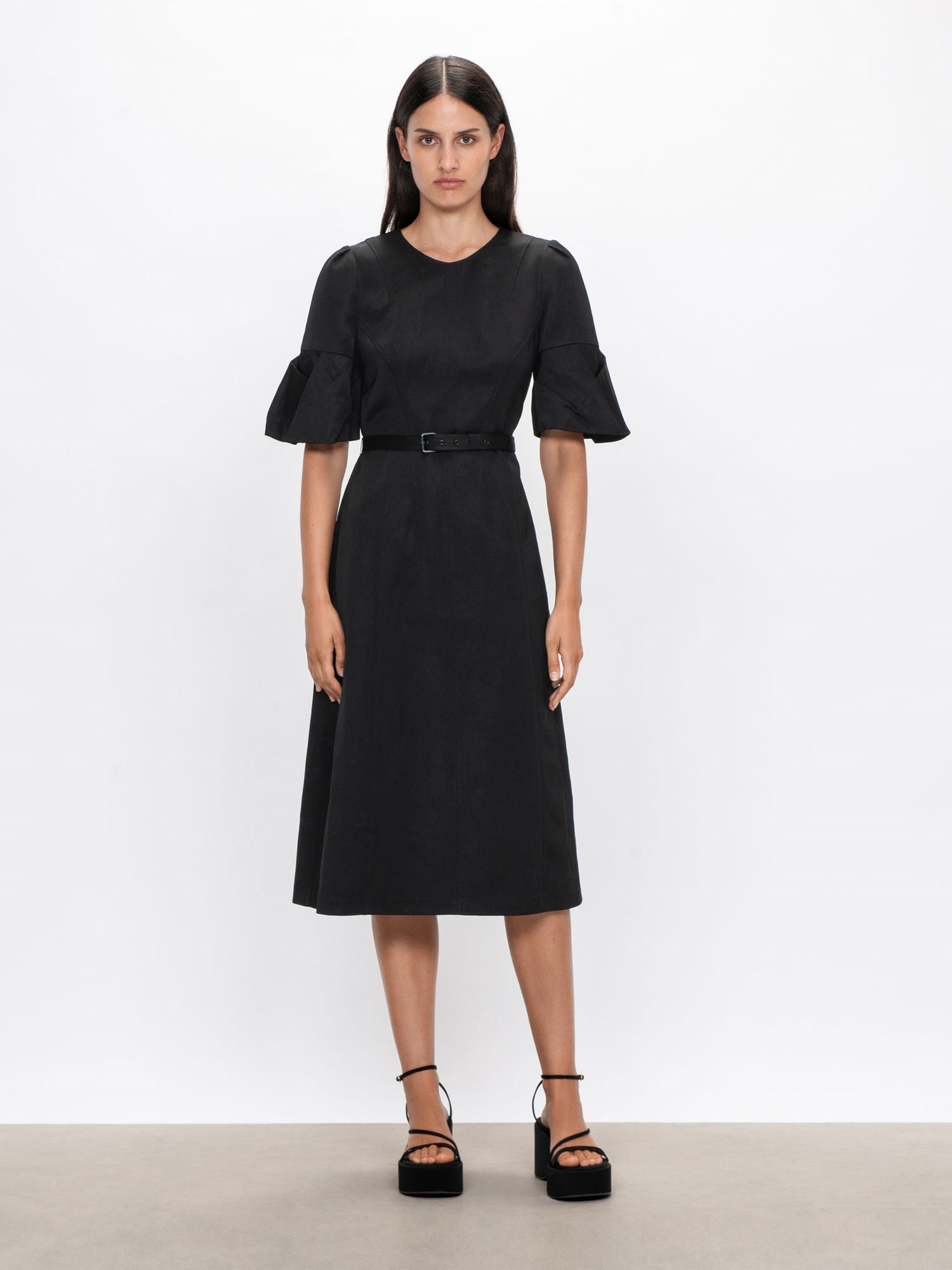 Satin Twill Belted Midi Dress | Buy Dresses Online - Veronika Maine