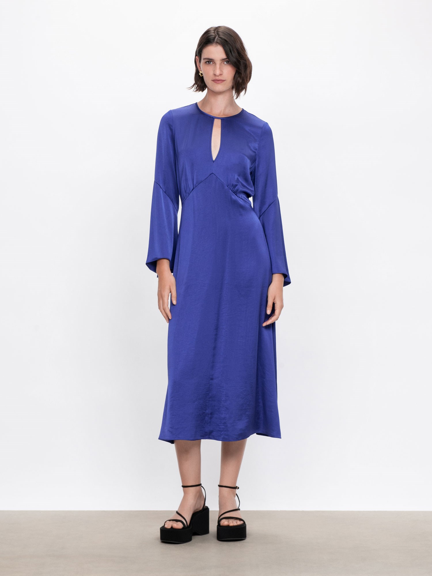 Washer Satin Empire Midi Dress | Buy Dresses Online - Veronika Maine