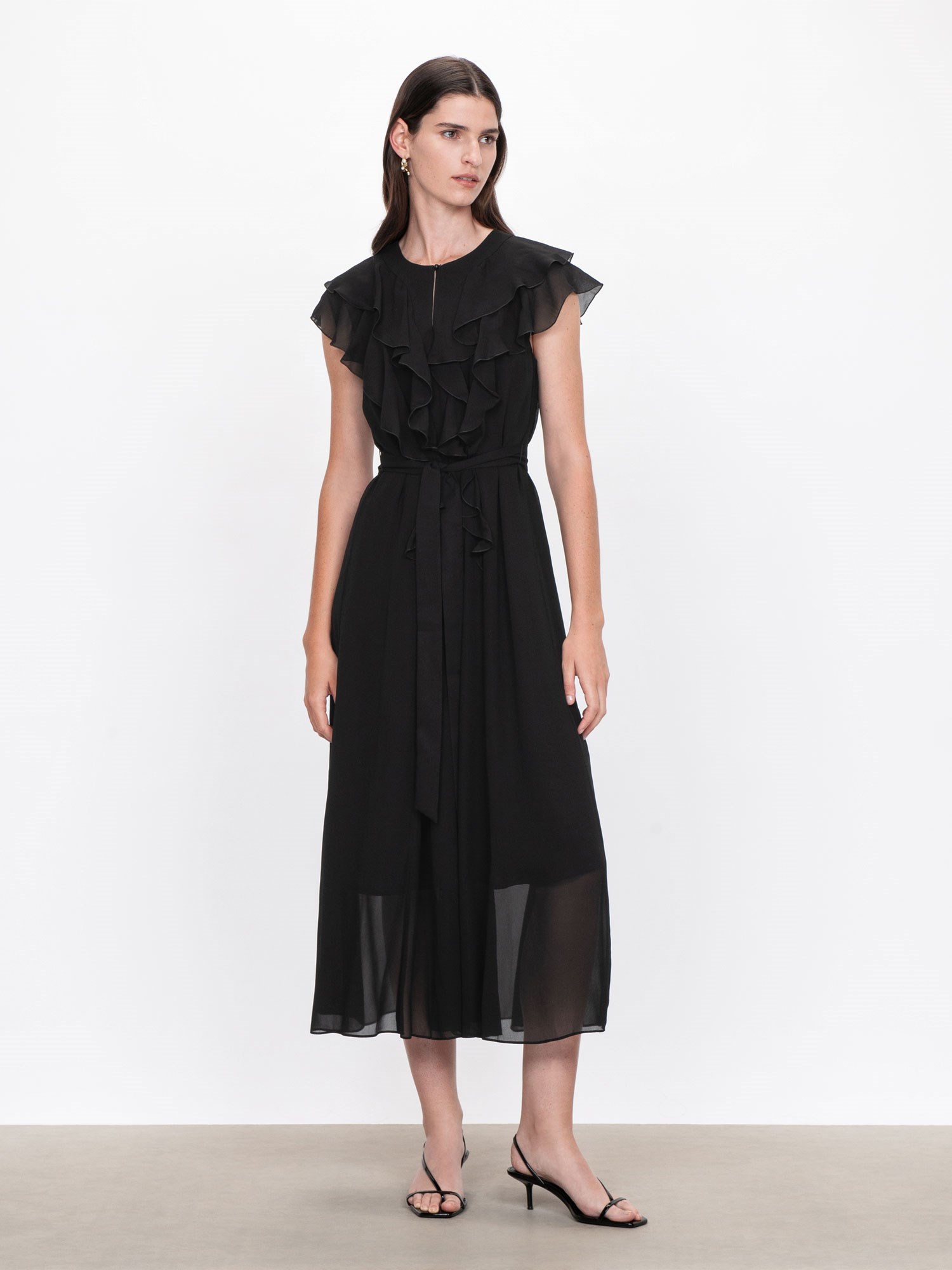 Textured Chiffon Flounce Midi Dress | Buy Dresses Online - Veronika Maine