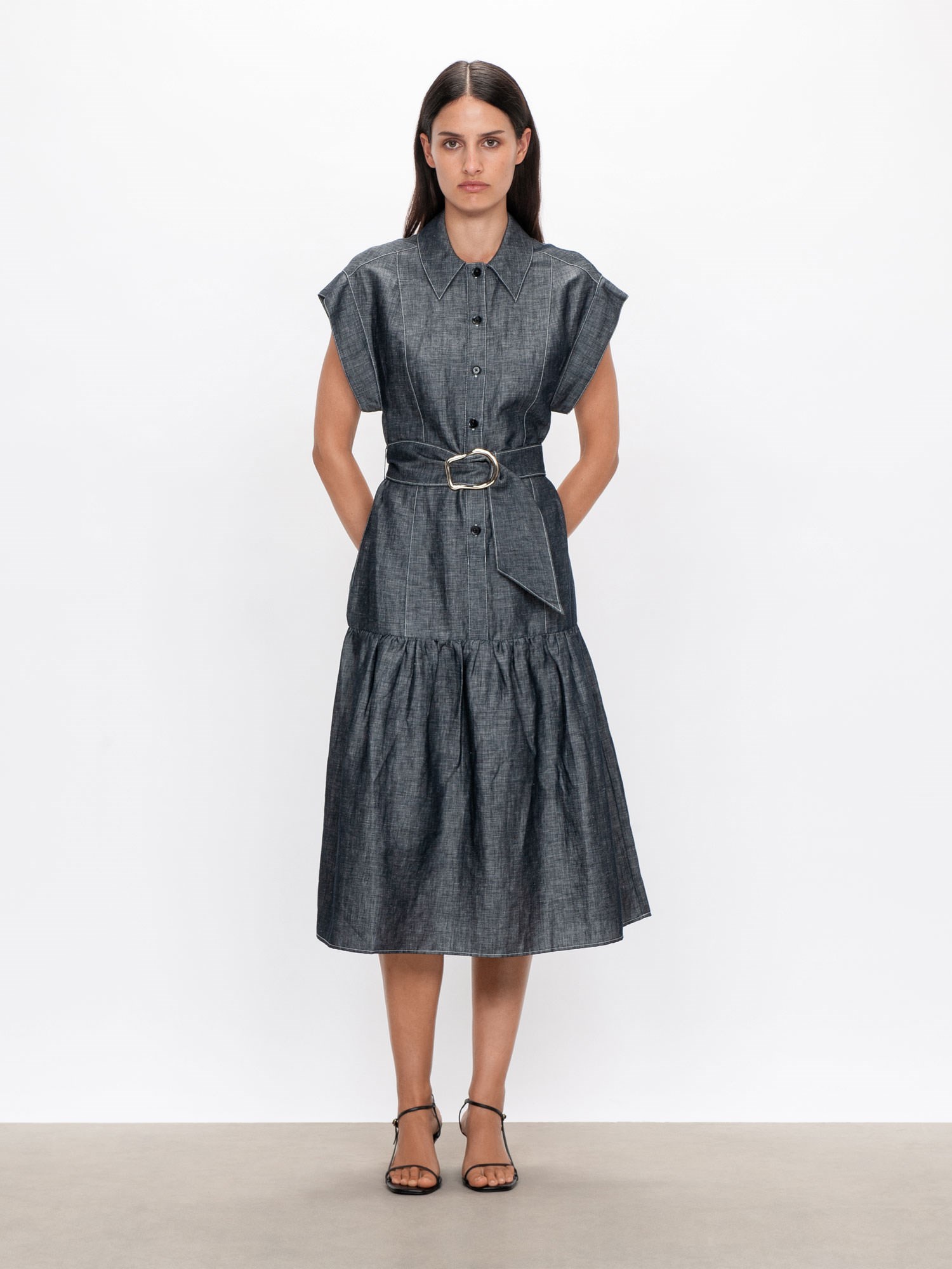 Linen Denim Midi Dress | Buy Dresses Online - Veronika Maine