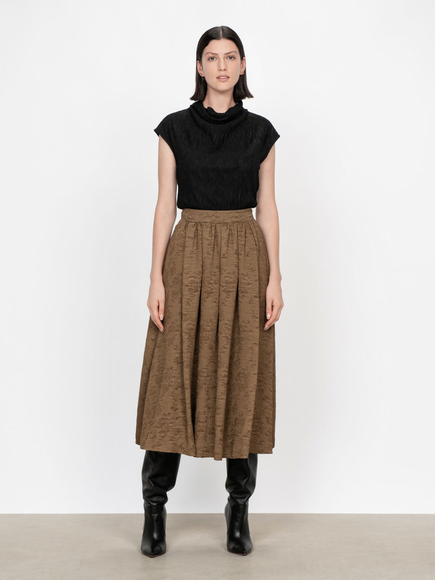 Crinkle Jacquard Midi Skirt | Buy Skirts Online - Veronika Maine