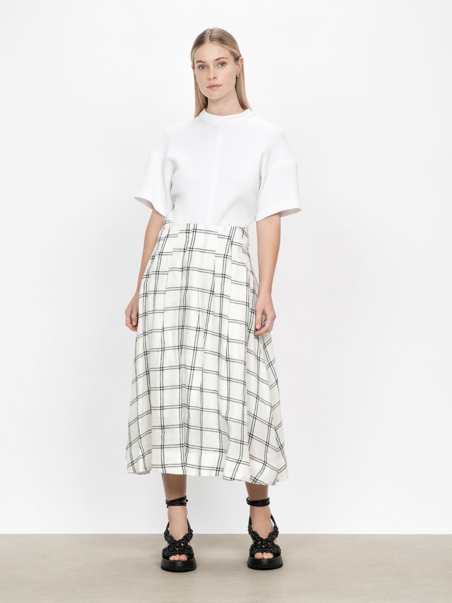 Linen Check Pleat Skirt | Buy Skirts Online - Veronika Maine