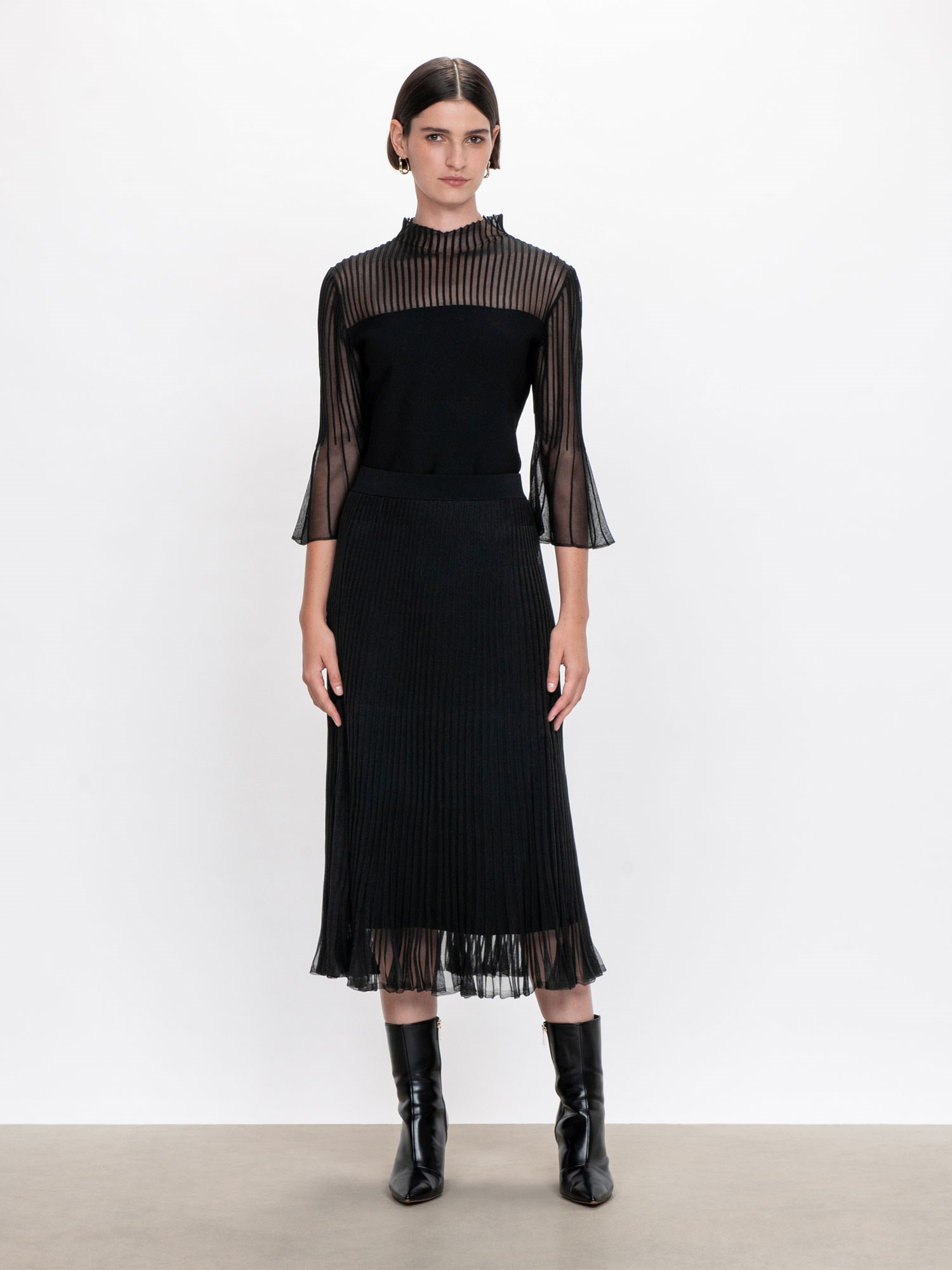 Sheer Pleated Knit Skirt | Buy Skirts Online - Veronika Maine